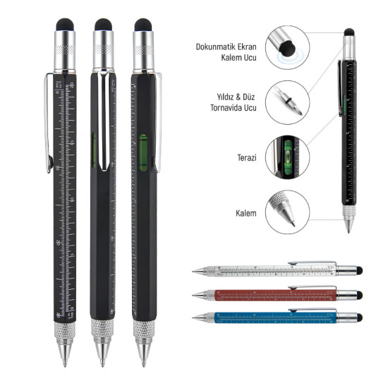 652 Metal Touchpen Pen with Spirit Level and Screwdriver